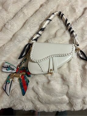 White Women's Shoulder Bag with Braided Trim